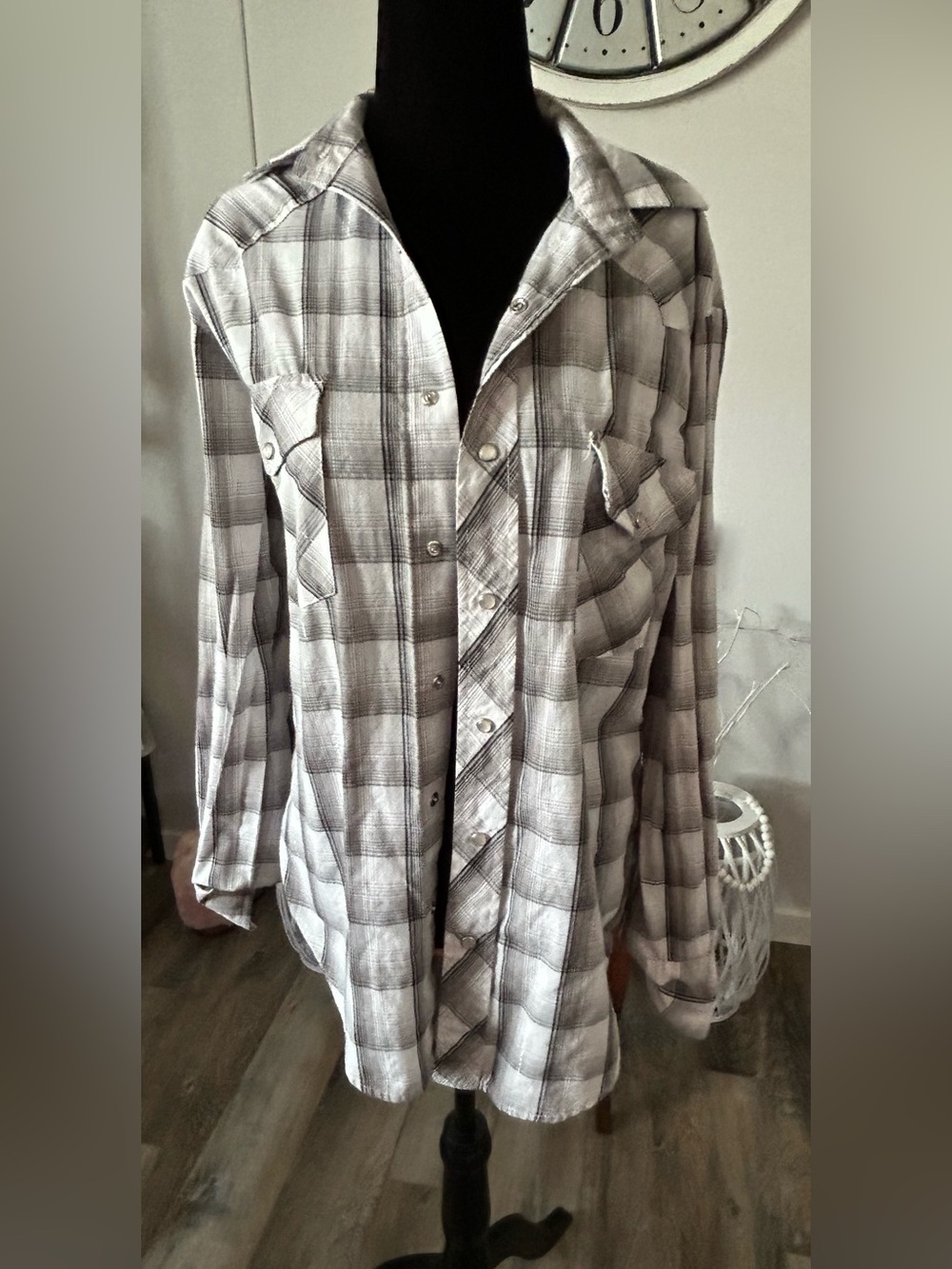 Roper Gray and White Plaid Button-Down Shirt